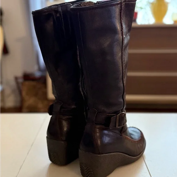 Chocolate Brown Wedge Boots Thick Stitching Y2K Folkcore Cottagecore Boho Artsy - Picture 5 of 7